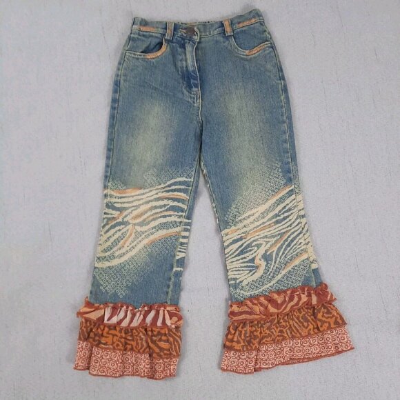 Little Mass Girls Outfit 6 Brown Ruffle Top & Blue Flare Jeans Y2K 2000s Boho - Picture 5 of 16